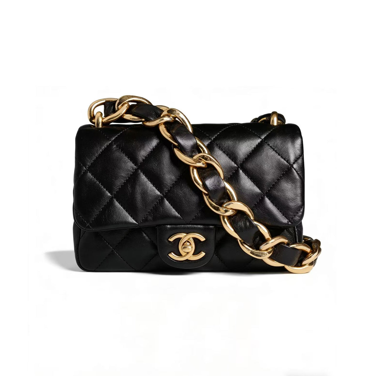 Chanel  Chunky Chain Black Gold Square Pouch Stylish And Elegant Evening Clutch Bag Crossbody Bag #195121