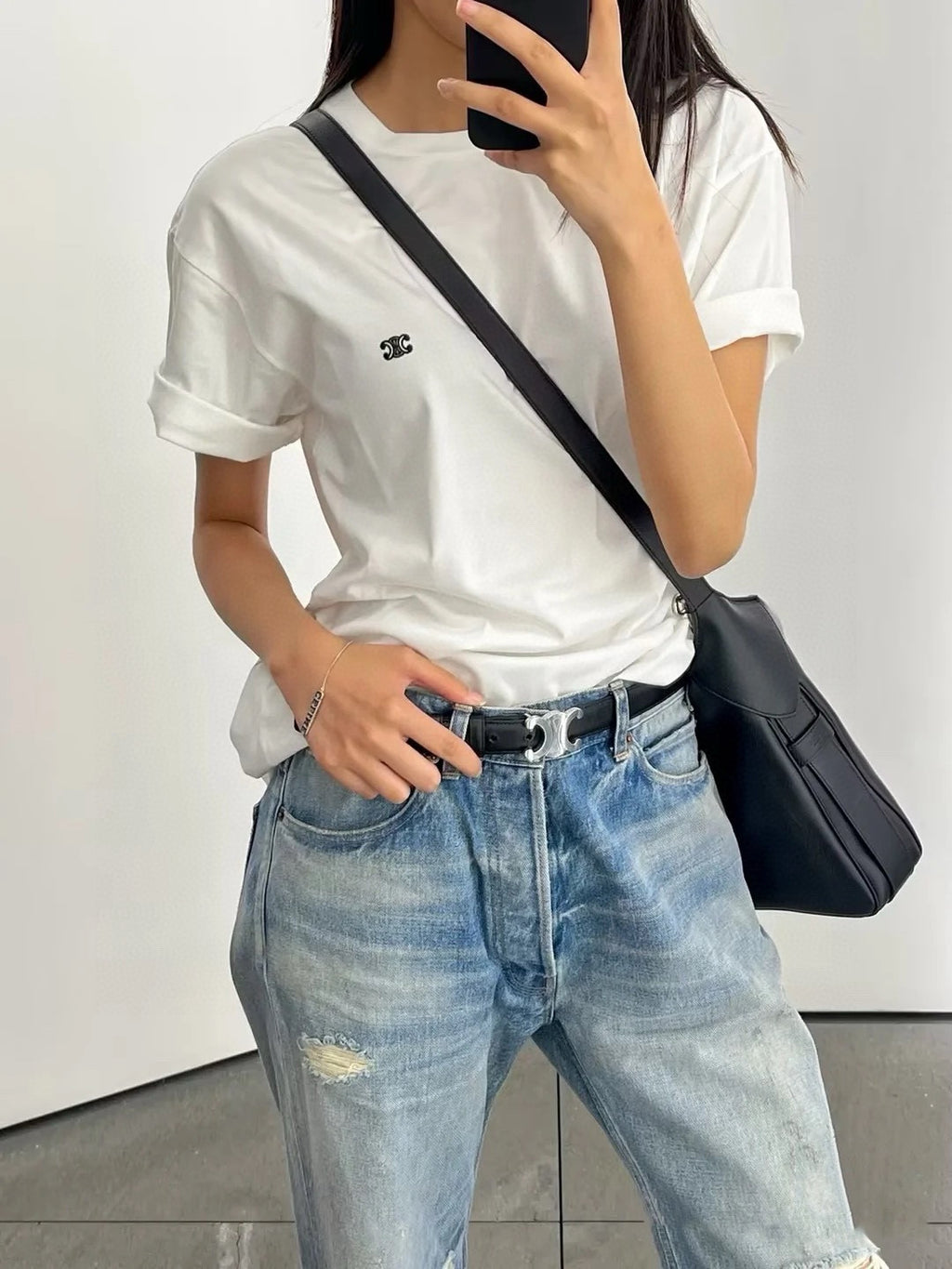Celine Triomphe Cotton Plain Knit Loose T-Shirt C Spring And Summer Men And Women Fashion Round Neck Short Sleeve Logo Embroidery T-Shirt #81149