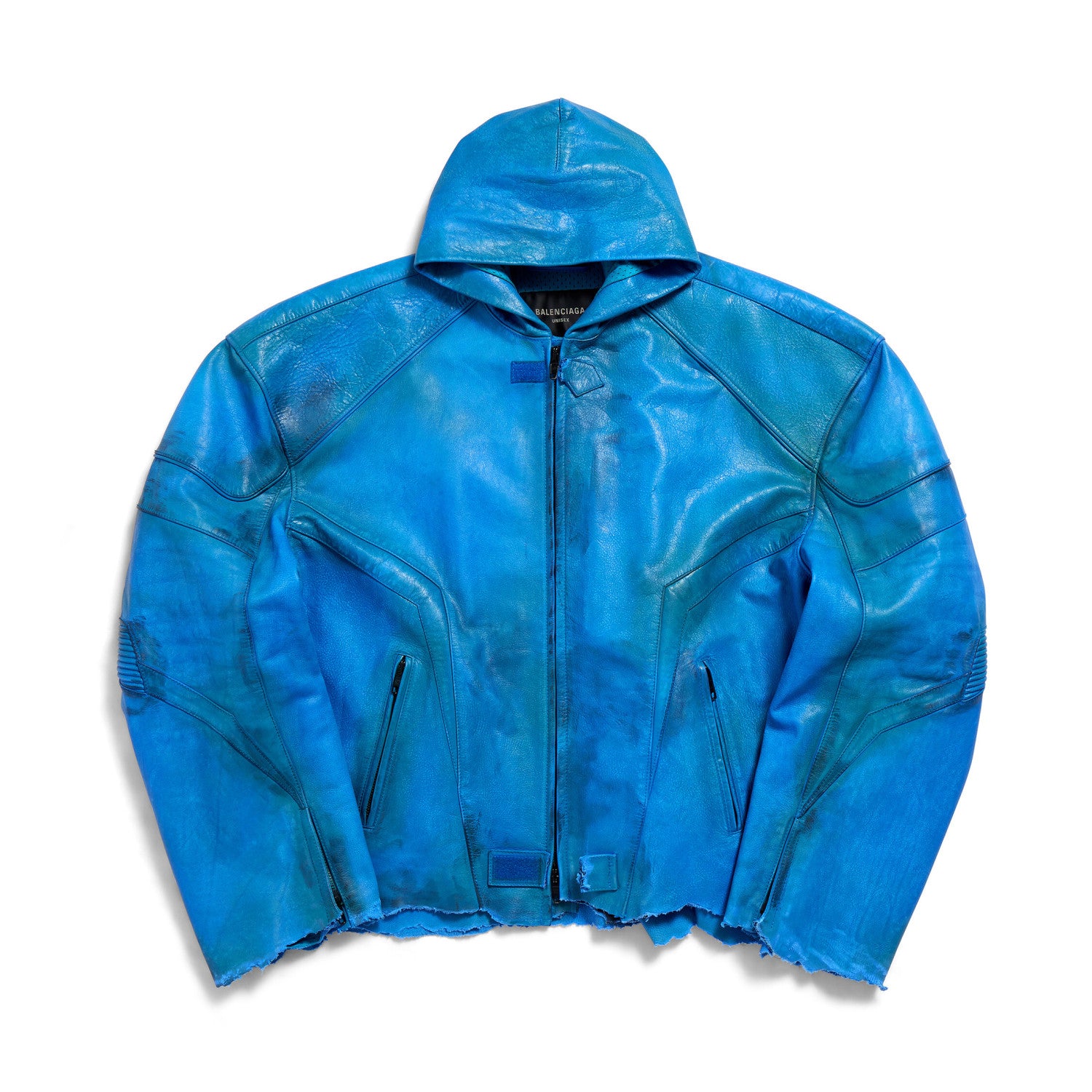 Balenciaga Men's Spring And Fall Fashion Zipper Blue Cowhide Hooded Long Sleeve Loose Biker Jacket Ngvp #8581