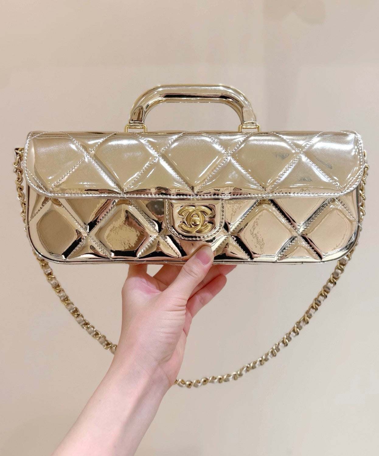 Chanel Large Flap Bag With Top Handle Metallic Mirror Calfskin #375534