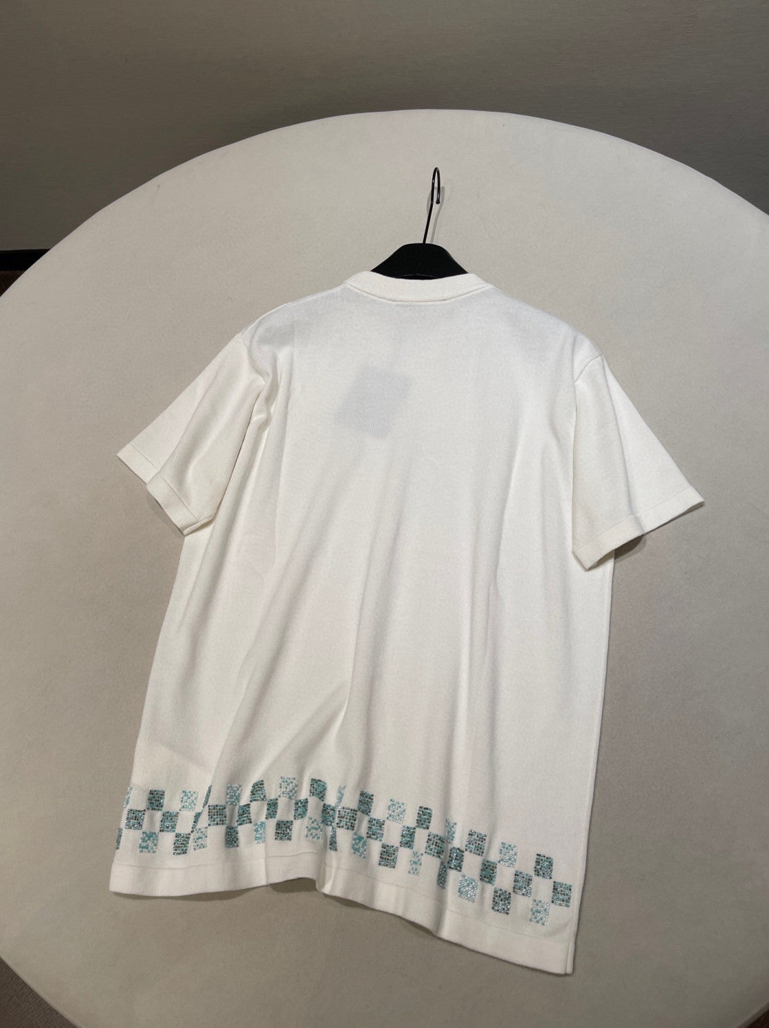 Louis Vuitton Men's Summer Hem Checkered Hot Drill Embroidery Fitted Cotton Short Sleeve Round Neck T-Shirt #81299