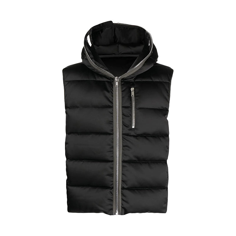Rick Owens Men's Fall/Winter Dark Style Casual Solid-Color Full-Zip Hooded Quilted Down Vest Ngvp #2521
