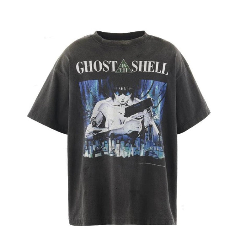 Saint Michael Men's Summer Graphic Printed Round Neck Cotton Solid Color Straight Pullover Short Sleeve T-Shirt Ngvp #1165