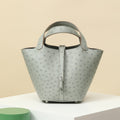 Hermes Picotin Lock CL18 Silver Buckle Ostrich Leather 80 Pearl Gray Cabbage Basket Bucket Bag Tote Women's Elegant Banquet Bags Ngvp #2431