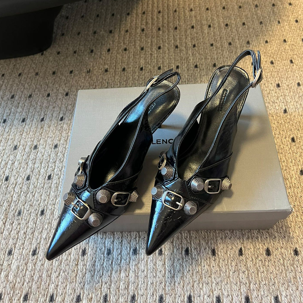 Balenciaga Women's Spring And Summer Punk Style Rivets High Heels Solid Color Fine Heel Leather Casual Shoes Shoes High 8.5cm Ngvp #1421