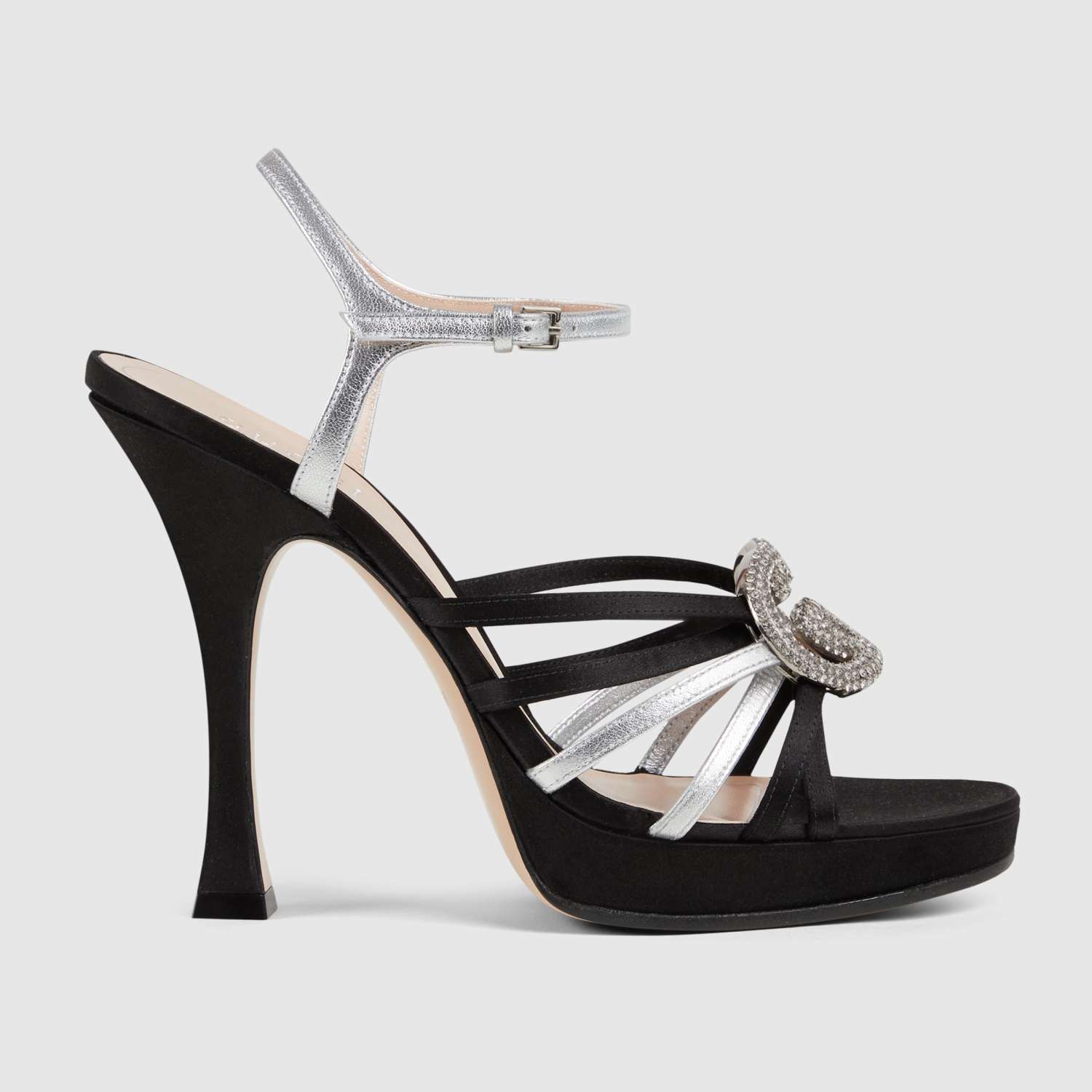 GUCCI Women's Pump With Crystal Interlocking G in Black and Leather 12.5 CM#381122