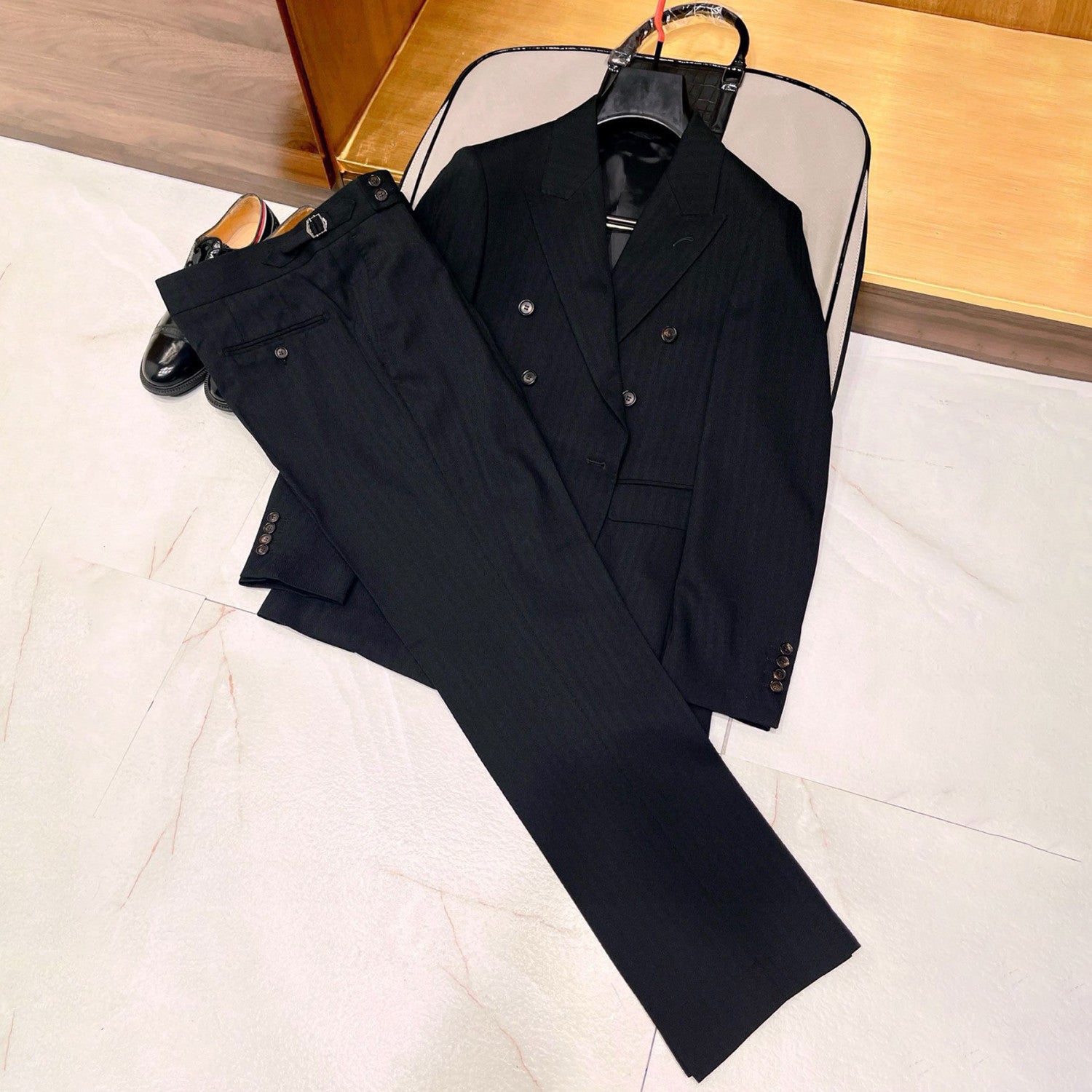 Louis Vuitton Men's Fall And Winter Business High-end Tide Wool Double-breasted Blazer Top Wedding Suit Casual Pants Black Suit Set Ngvp #2443