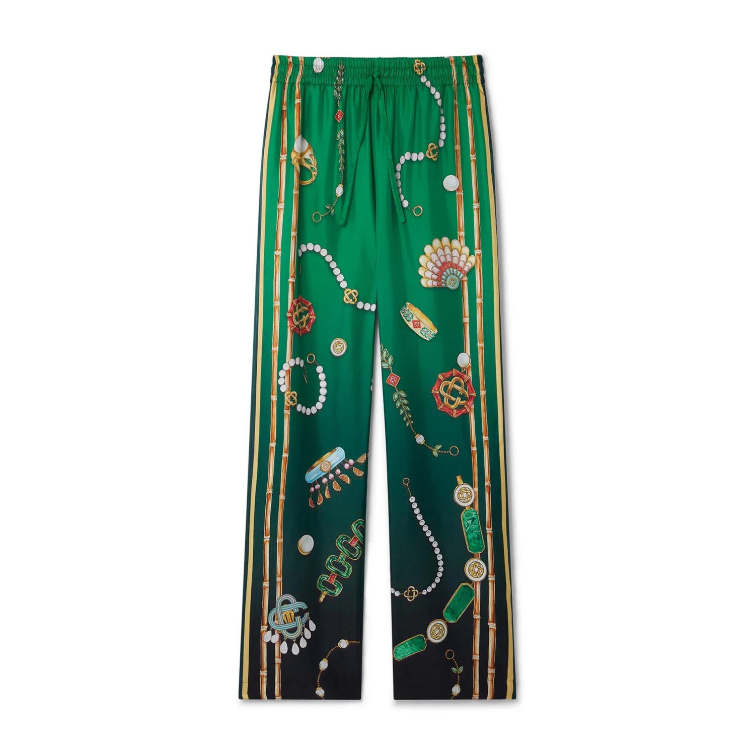 Casablanca Men's Summer Green Pattern Printed Single Breasted Long Sleeve Shirt Loose Wide Leg Casual Pants Set Suit #72295