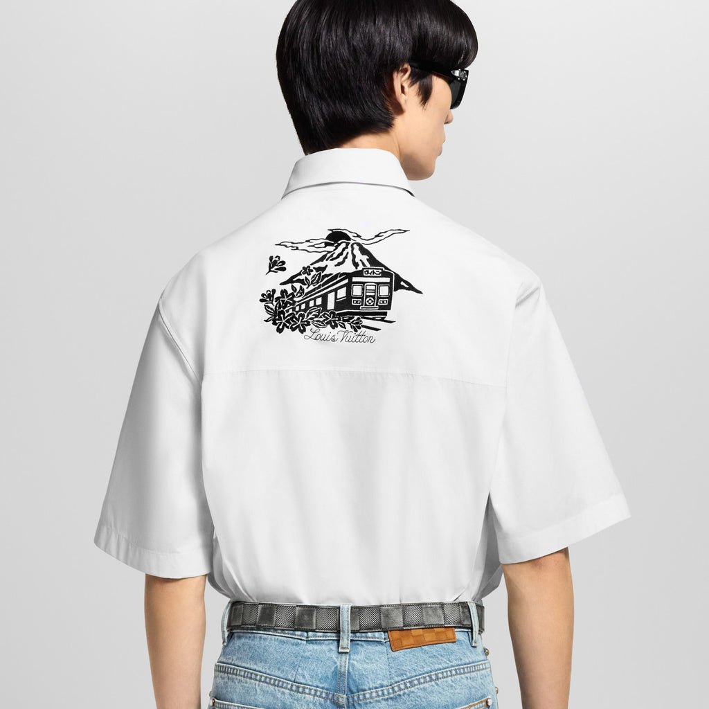 Louis Vuitton Men's Summer Casual Collared Single Breasted Letter Embroidered Short Sleeved Shirt #78427