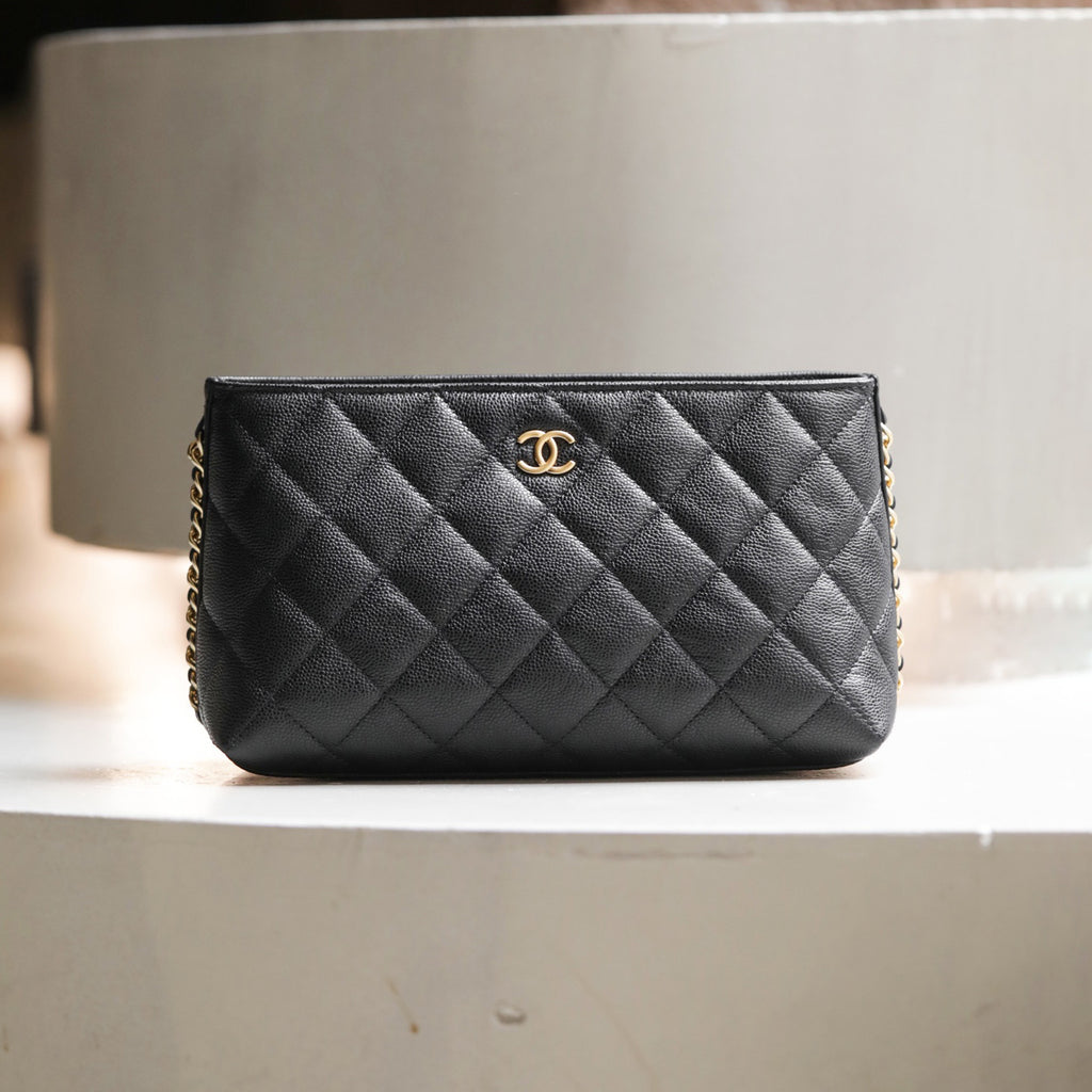 Chanel Women's Fashion Classic Solid Color Chain Zipper Handbag With Diamond Quilting And Embossed Grain Texture Carry All Pouch Makeup Bag Storage Bag Bags AP4700-B20730-94305 #79237