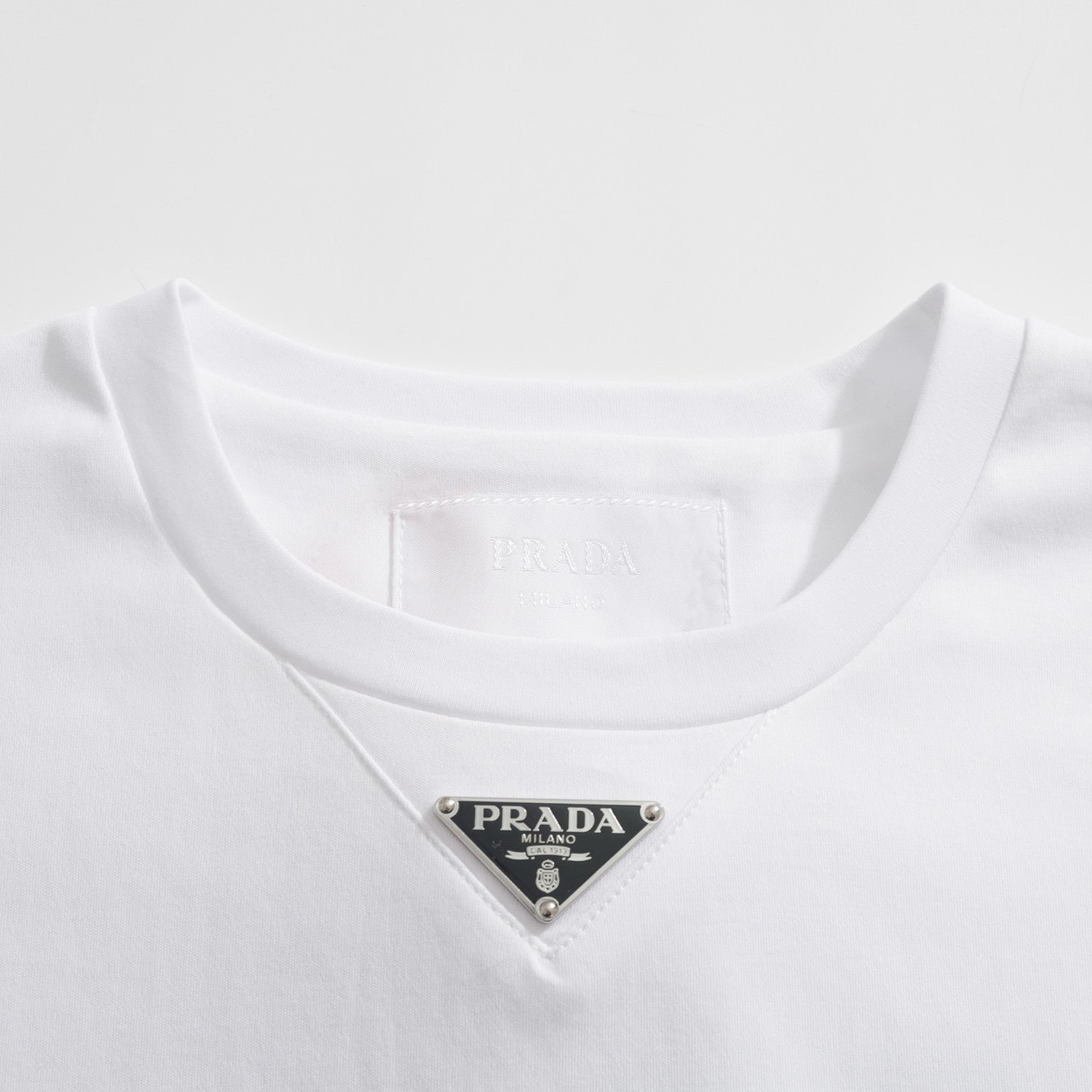 Prada Men's Summer Solid Color Triangle Logo Logo Round Neck Cotton Short Sleeve T-Shirt #75752
