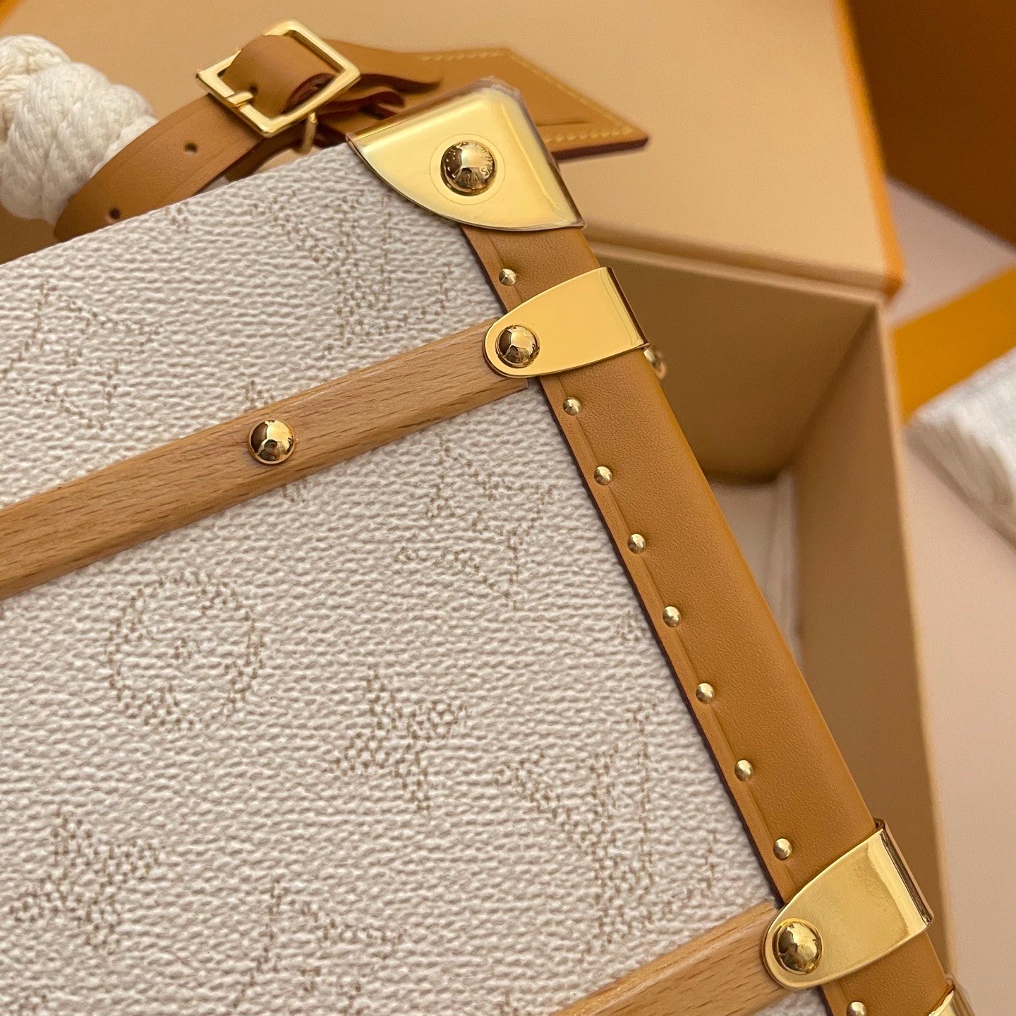 Louis Vuitton Handle Trunk Women's Solid Color Detachable Adjustable Shoulder Strap Buckle Closure Coated Canvas Box Bag Single Shoulder Crossbody Handbag Bags #77789