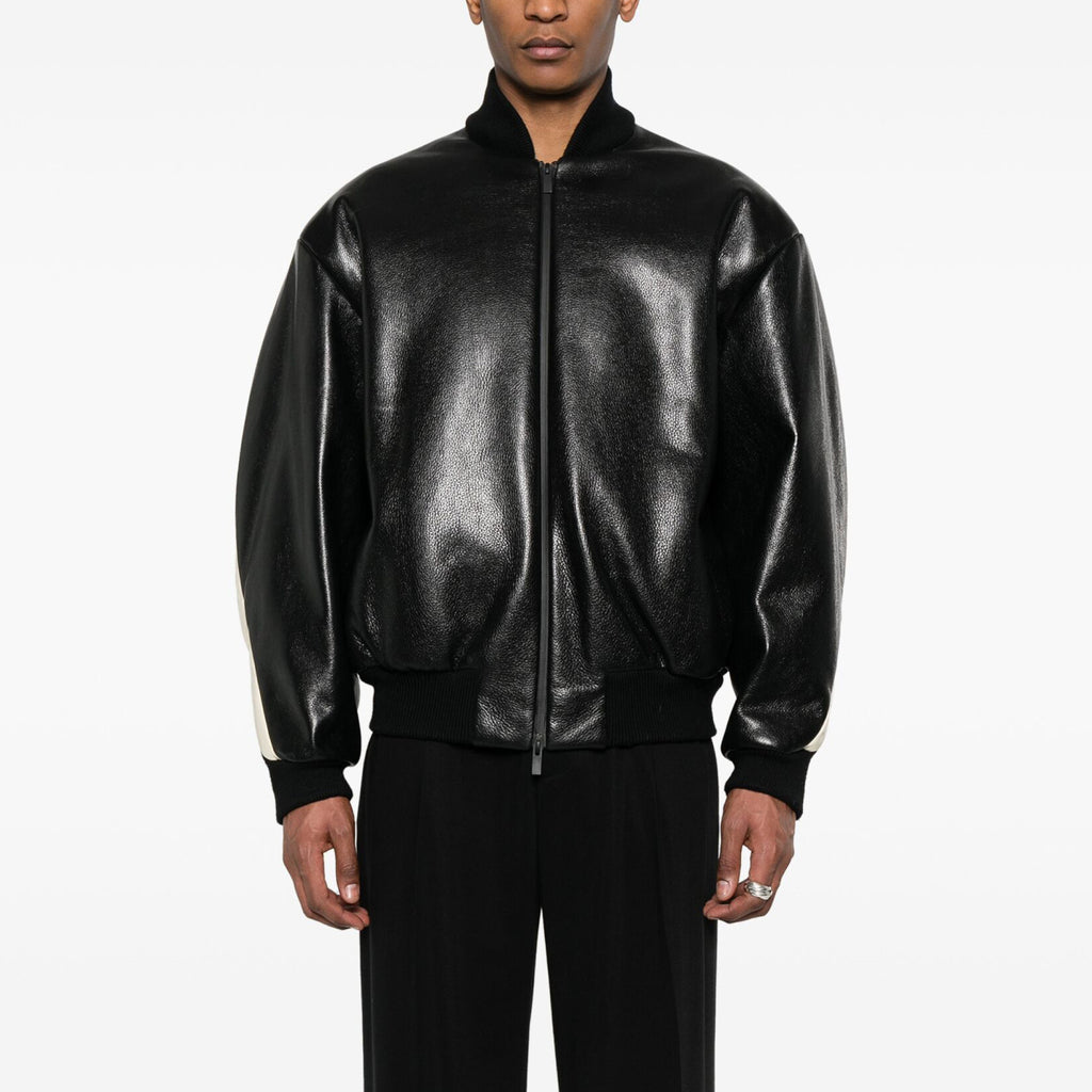 Essentials X Fear Of God Men's Women's Spring And Autumn Standing Collar Zipper Solid Color Loose Bomber Jacket Long Sleeve Leather Jacket Ngvp #9755