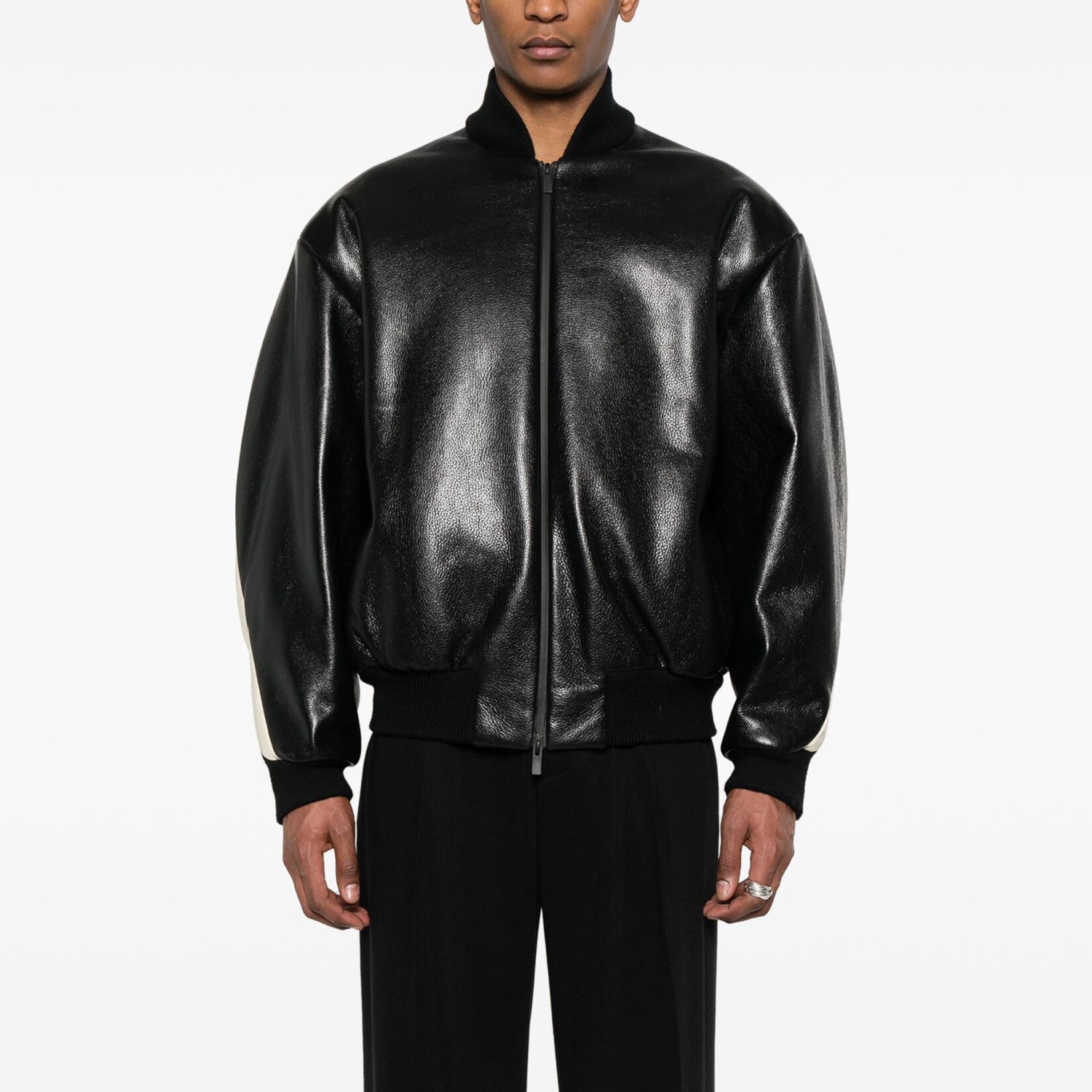 Essentials X Fear Of God Men's Women's Spring And Autumn Standing Collar Zipper Solid Color Loose Bomber Jacket Long Sleeve Leather Jacket Ngvp #9755