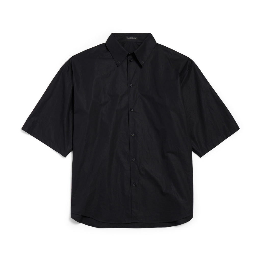 Balenciaga Men's Summer Solid Tape Letter Print Single Breasted Short Sleeve Shirt #76698
