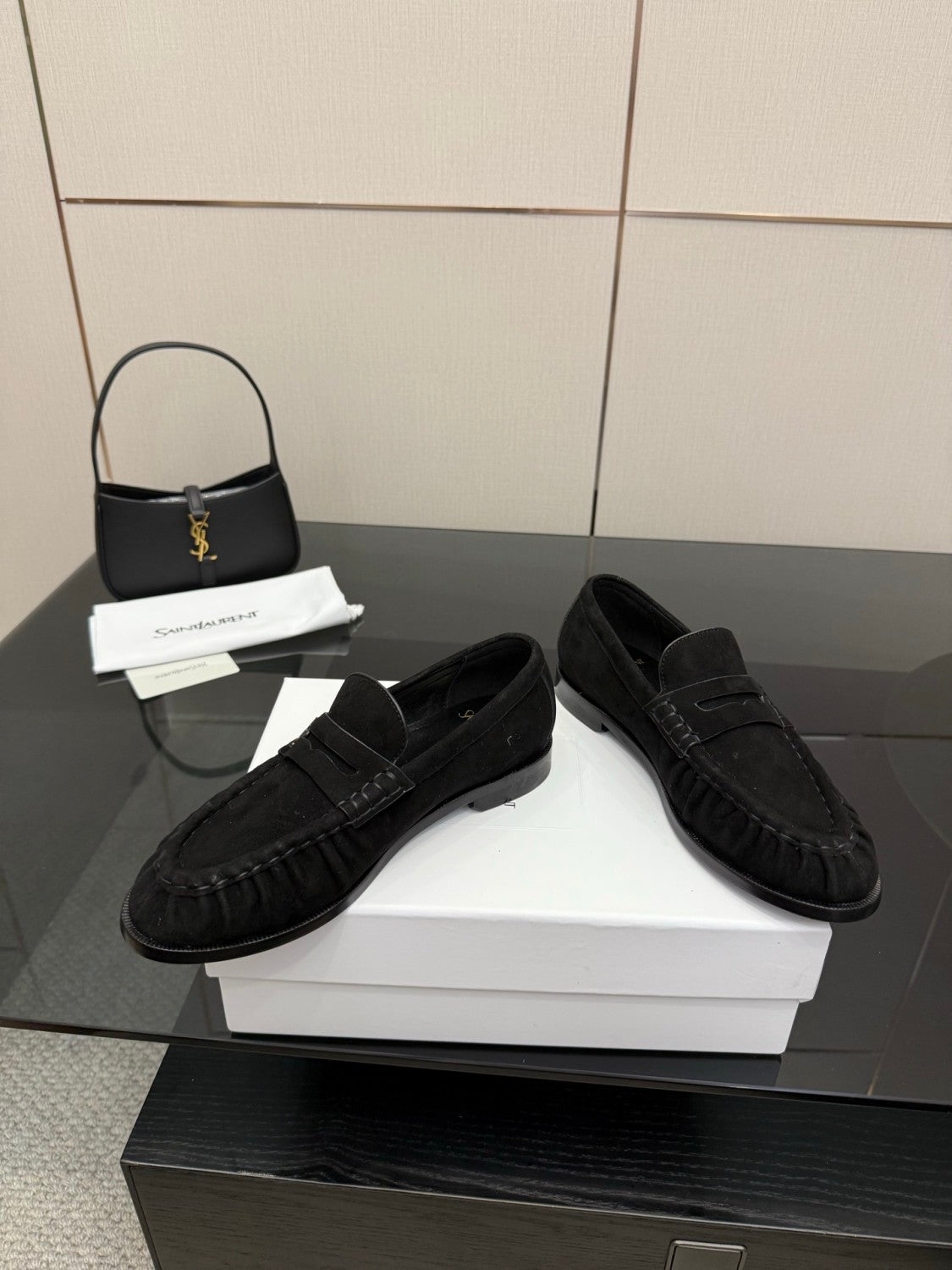 Saint Laurent Women's Autumn/Winter Fashion Casual Sheepskin Suede Round Toe Slip On Flat Loafers Casual Shoes #78376
