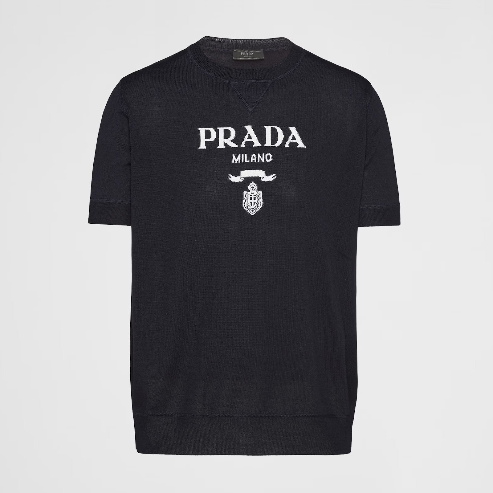 Prada Men's Summer Dark Blue Letter Print Round Neck Cotton Short Sleeve T-Shirt #99512