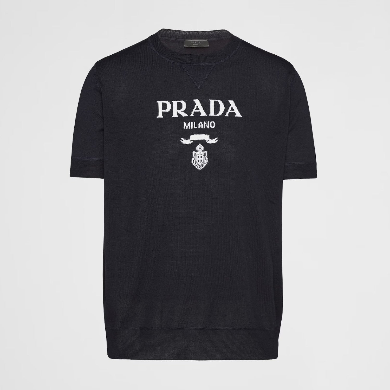 Prada Men's Summer Dark Blue Letter Print Round Neck Cotton Short Sleeve T-Shirt #99512