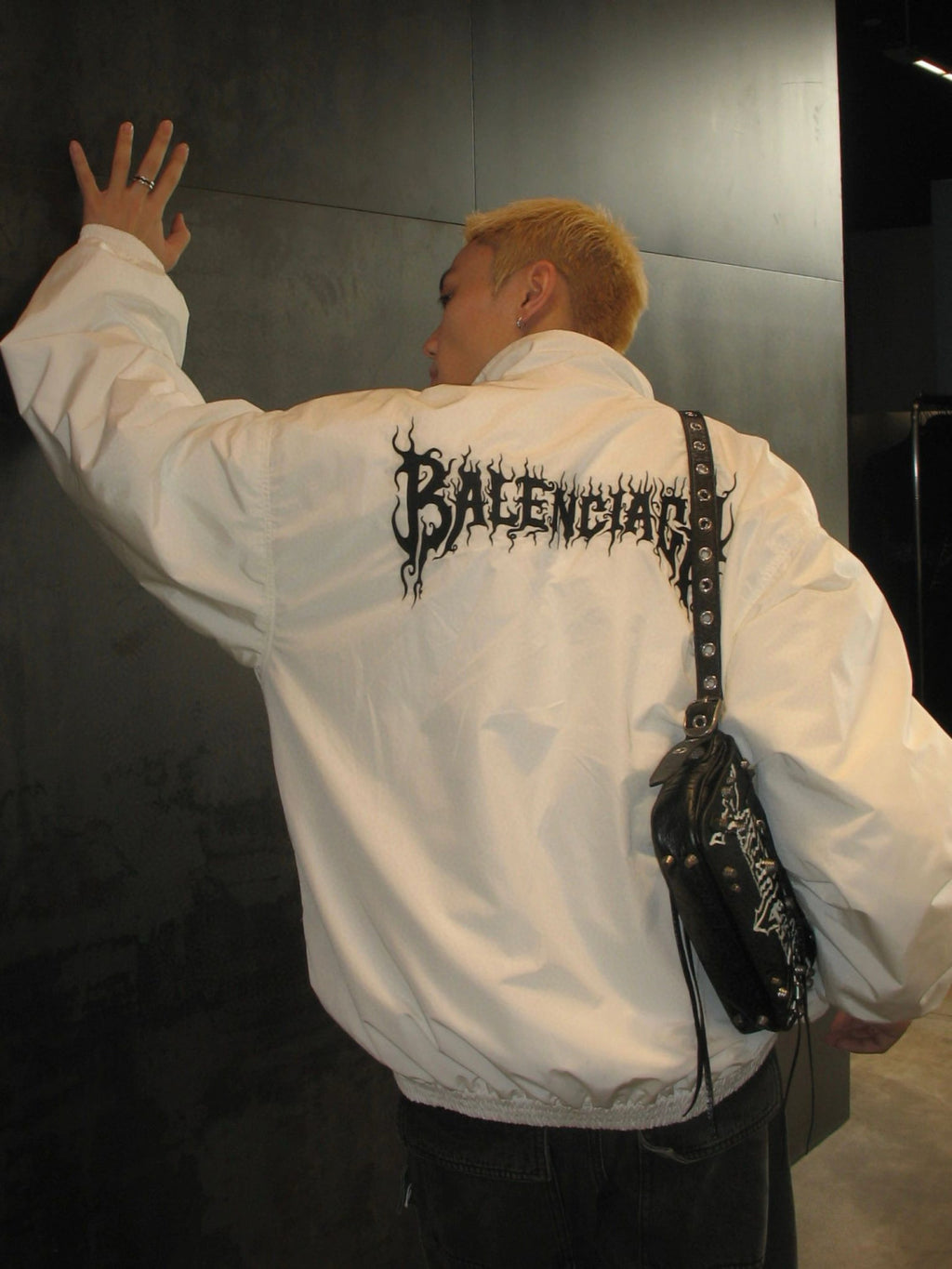 Balenciaga Men's And Women's Spring And Autumn Models Flame Letters Printing Solid Color High Collar Zipper Long Sleeve Jacket #98574