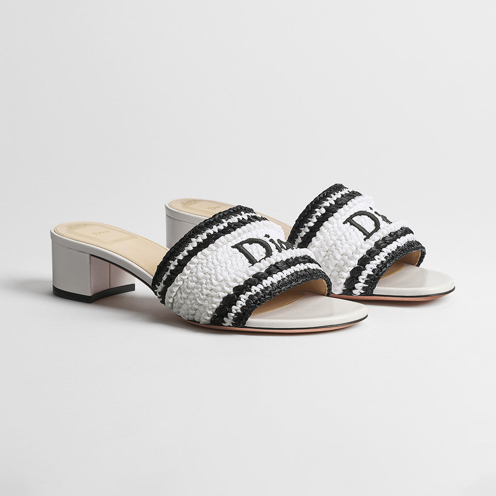 DIOR Dioriviera Dior Woven Heeled Slide Trench Crocheted Raffia-Effect Technical Fabric #387799