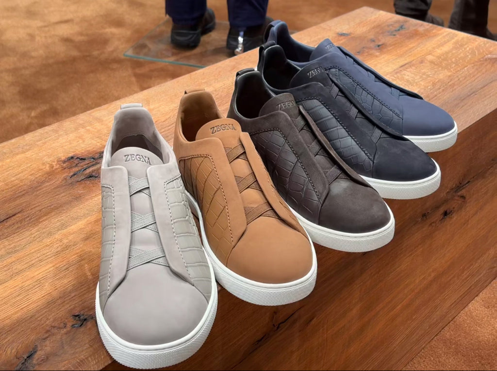 Ermenegildo Zegna Men's Fashion Classic Round Toe Slip On Flat Low Top Crocodile Leather Suede Patchwork Luxury Business Casual Shoes #79375