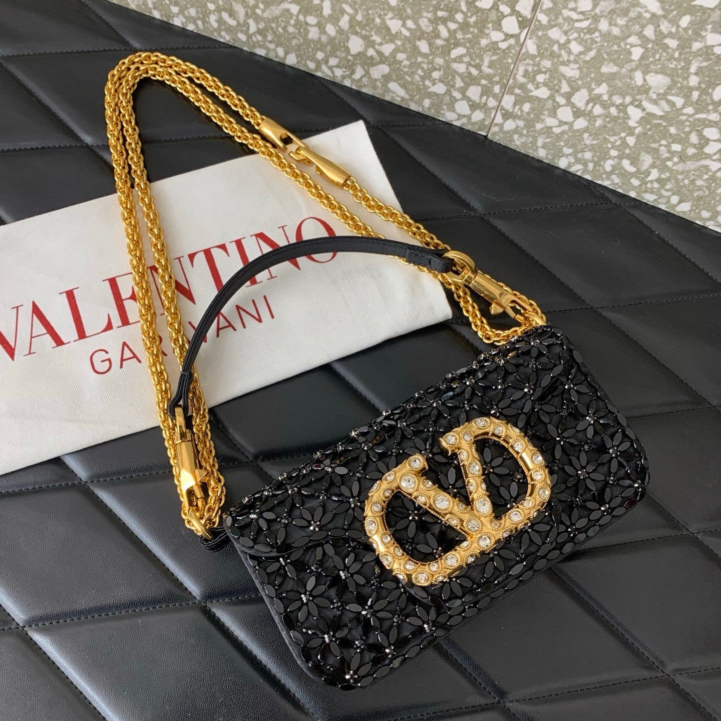 Valentino Imitation Crystal Decoration V Logo Signature Handbag #333601