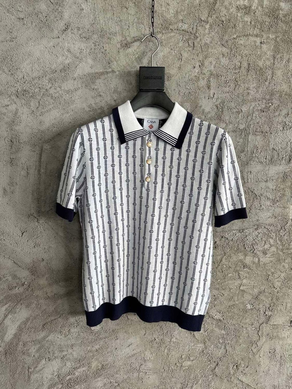 Casablanca Men's And Women's Summer Fashion Casual Collared Letter Combination Striped Knitted Polo Shirt Short Sleeved T-Shirt #78332