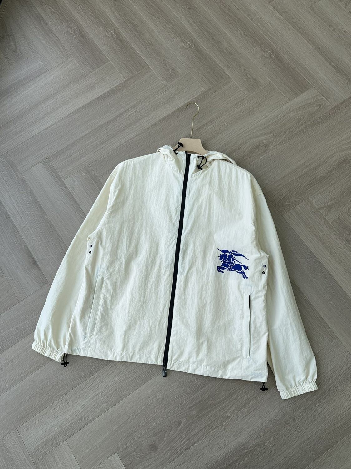 Burberry Men's Spring and Autumn Solid Color Logo Printed Hooded Zipper Long Sleeve Jacket #72149
