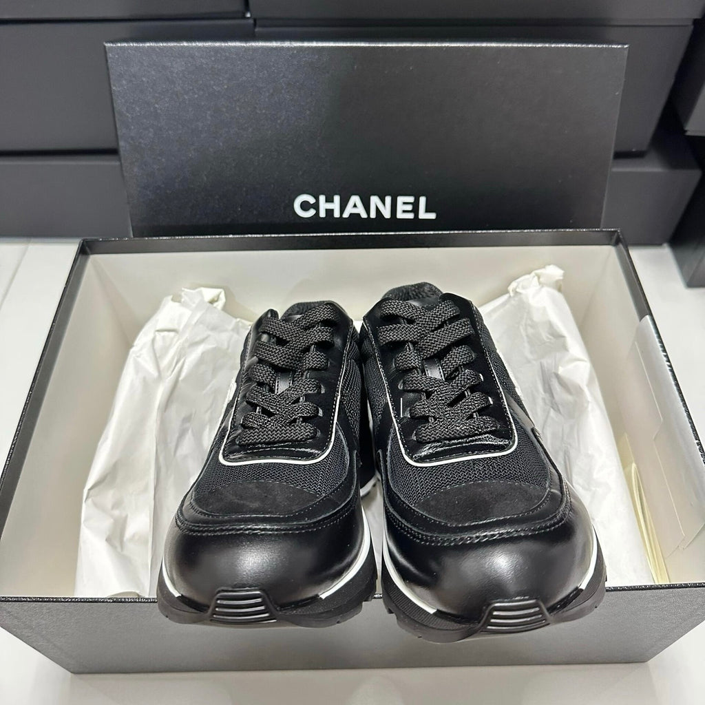 Chanel Women's Spring/Fall Fashion Classic Color Block Round Toe Lace Up Slip On Low Top Chunky Heel Sneakers Casual Shoes #78988