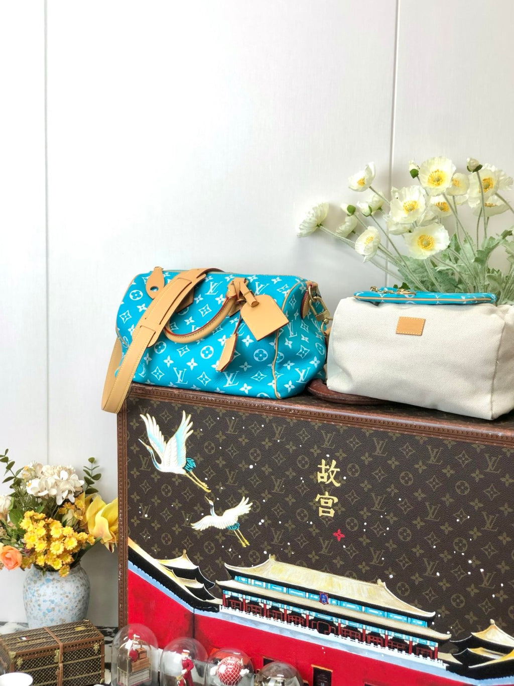 Louis Vuitton Women's Fashion Classic Lake Blue Logo Zipper Closure Leather Shoulder Bag Handbags In Small Medium And Large Sizes Crossbody Bag Bags #78664