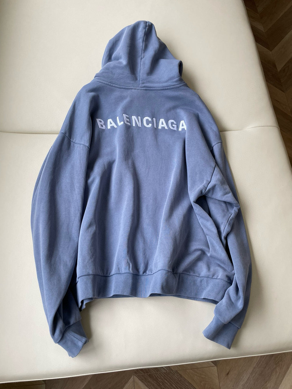 Balenciaga Men's Spring and Fall Blue Tie-Dye Gradient Embroidered Logo Regular Fit Hooded Sweatshirt Pullover #98388
