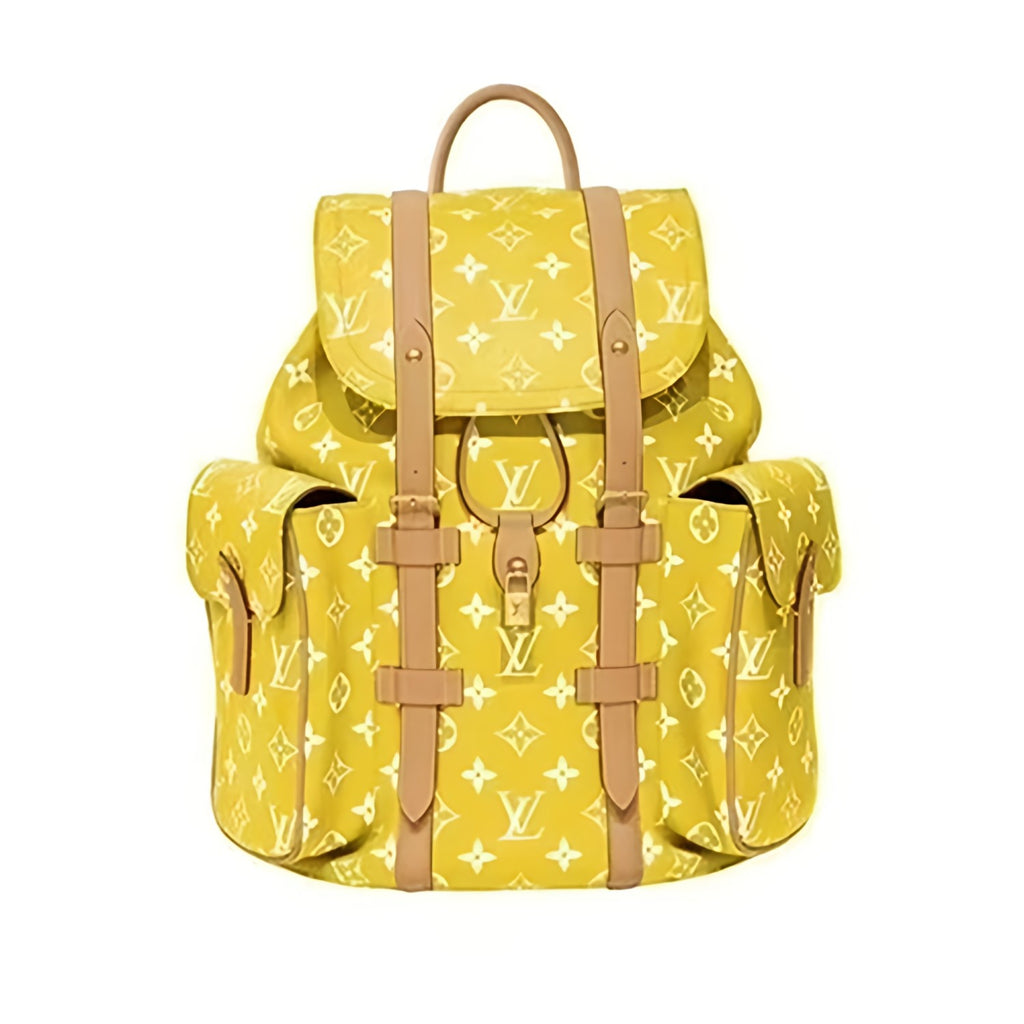 Louis Vuitton Christopher Monogram Taurillon Cow Leather Backpack Lv Men's Backpack With Floral Monogram In Blue Green And Yellow Bags #82792A