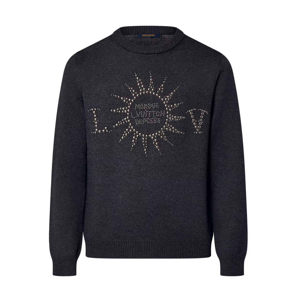 Louis Vuitton Men's Spring and Autumn Black Beaded Logo Geometric Print Round Neck Long Sleeve Sweater Pullover #72971
