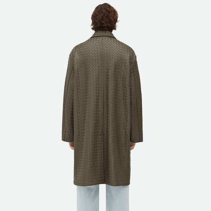 Bottega Veneta Men's And Women's  Spring/Fall Fashion Casual Leather Hand Woven Collar Single Breasted Mid-Length Trench Coat Jacket #78931