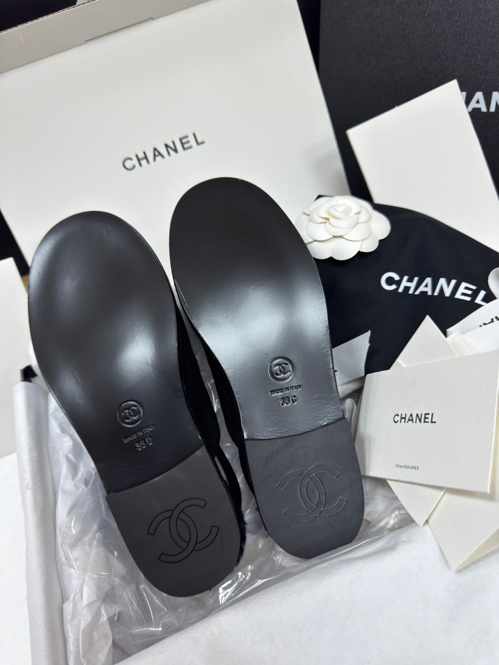 Chanel Women's Fall/Winter Casual Round Toe Slip On Teddy Fur Logo Flat Mules Shoes #79254