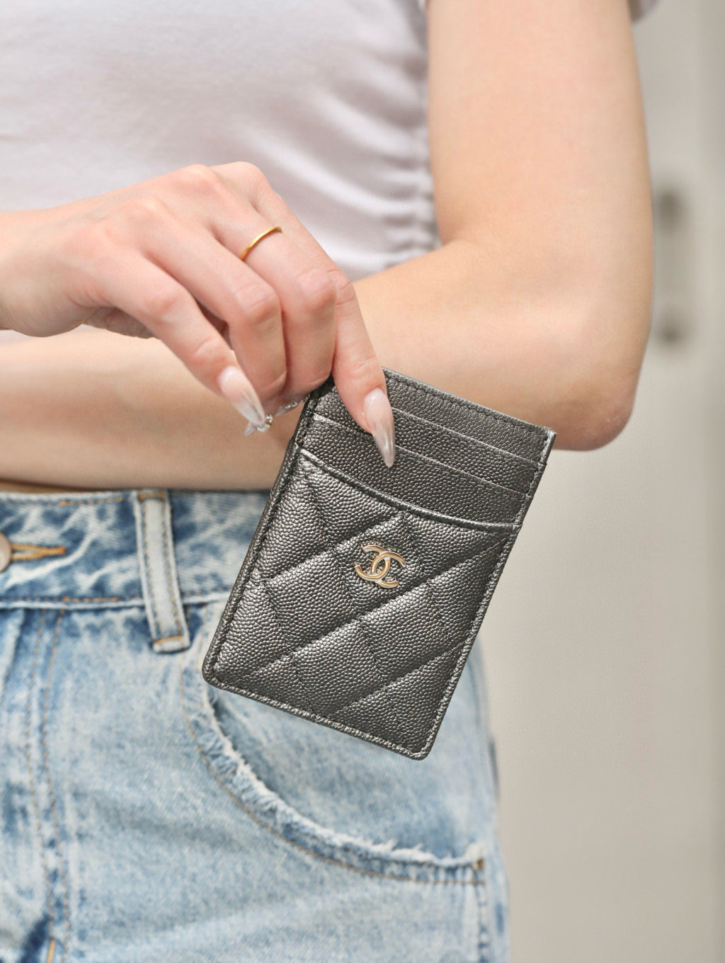 Chanel Women's Logo Checkered Solid Color Vertical Card Purse Wallet Casual Leather Bags Bag #71927