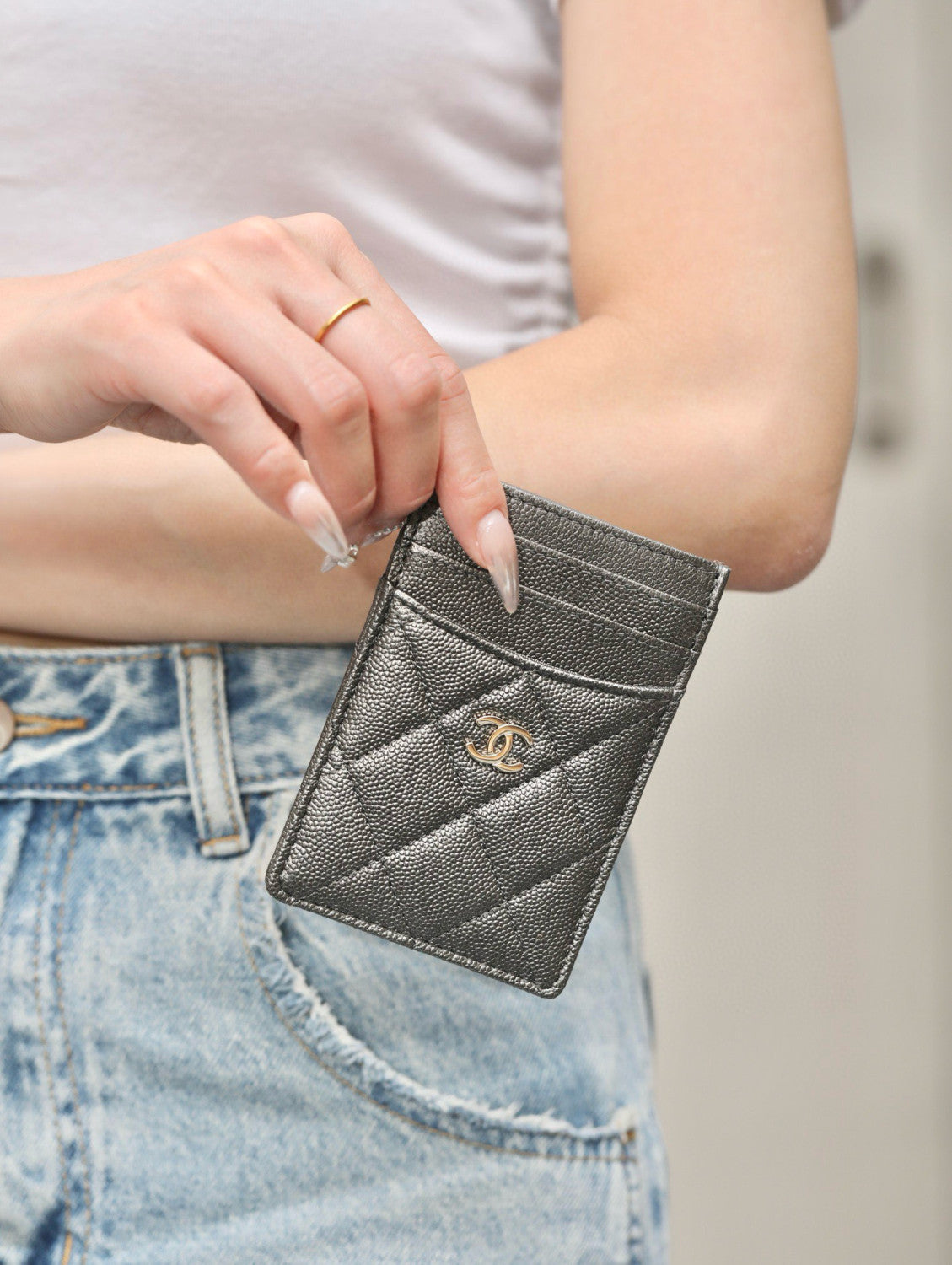 Chanel Women's Logo Checkered Solid Color Vertical Card Purse Wallet Casual Leather Bags Bag #71927