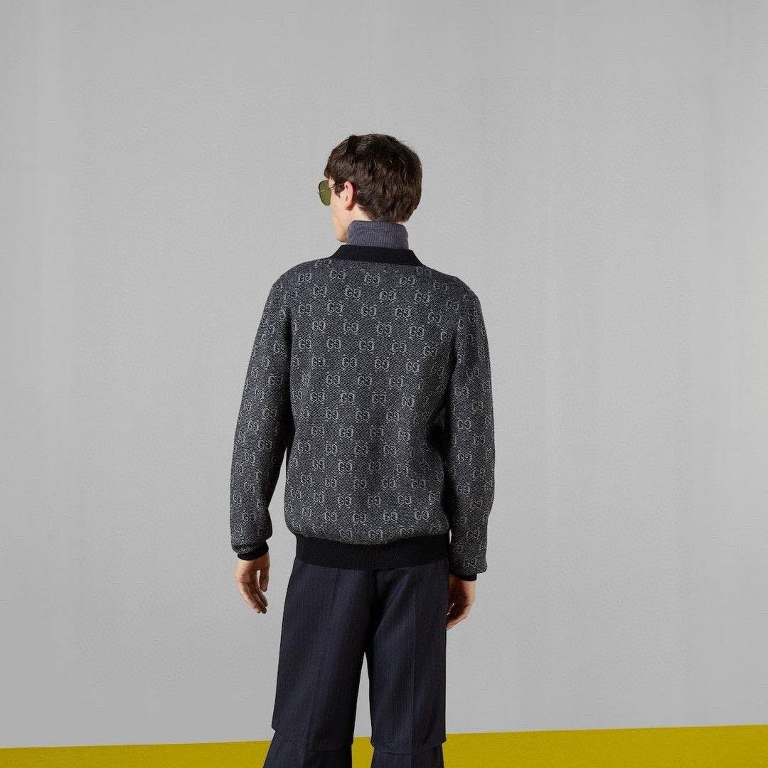 Gucci Men's Spring And Fall Letter Print Single Breasted V-neck Wool Long Sleeved Knit Sweater Jacket #73613
