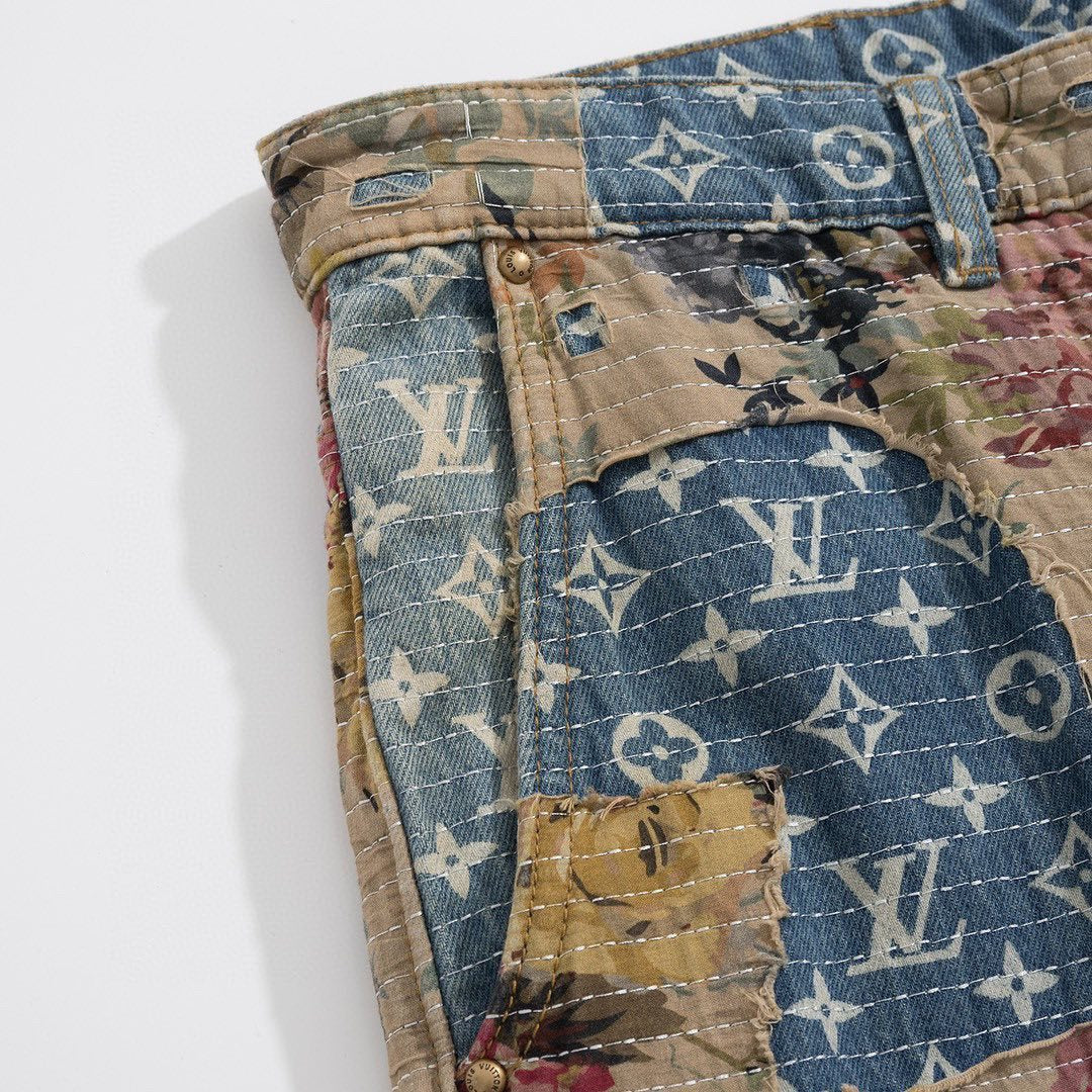 Louis Vuitton Destroyed Carpenter Bell Bottom Denim Pants #5858