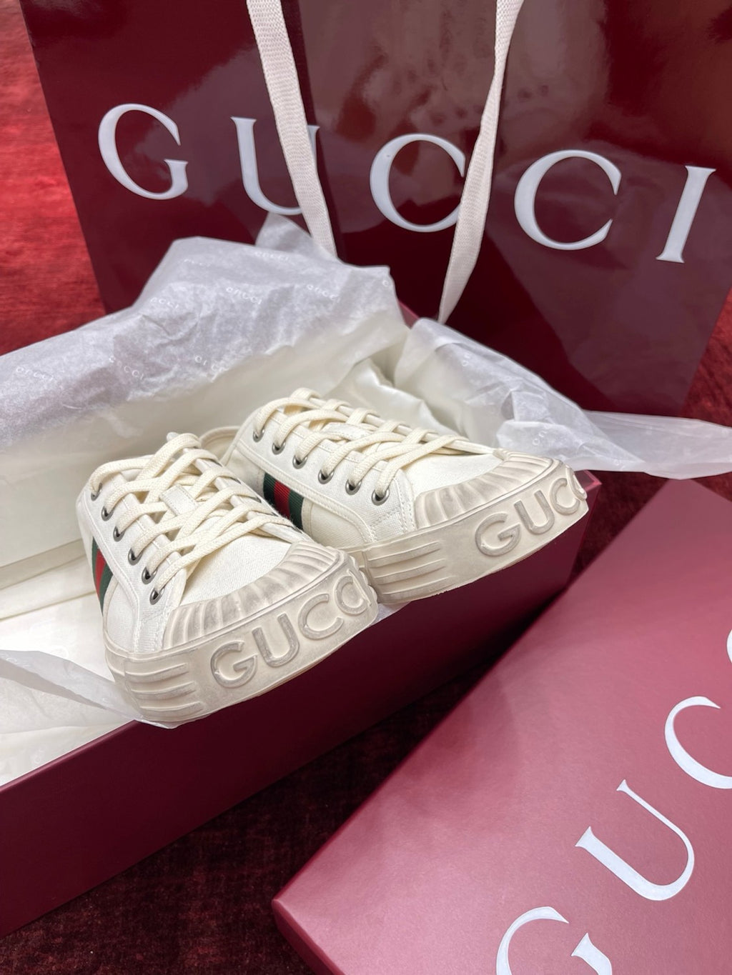 Gucci Men's Round Toe Comfort Webbing Thick Sole Low Top Sneakers Shoes #76413