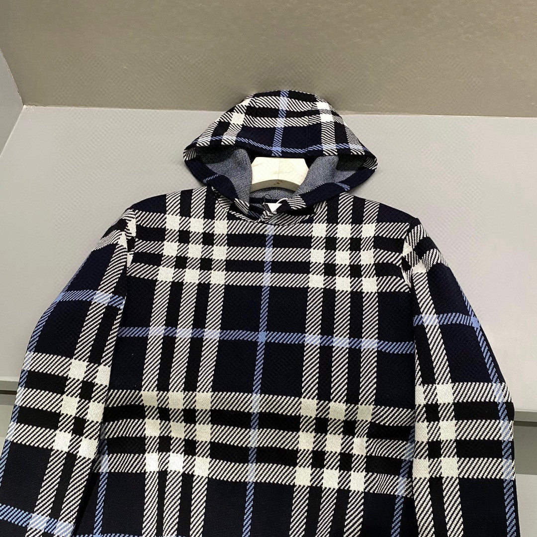 Burberry Check Cotton Jacquard Hoodie Plaid Sweatshirt Pullover #96325