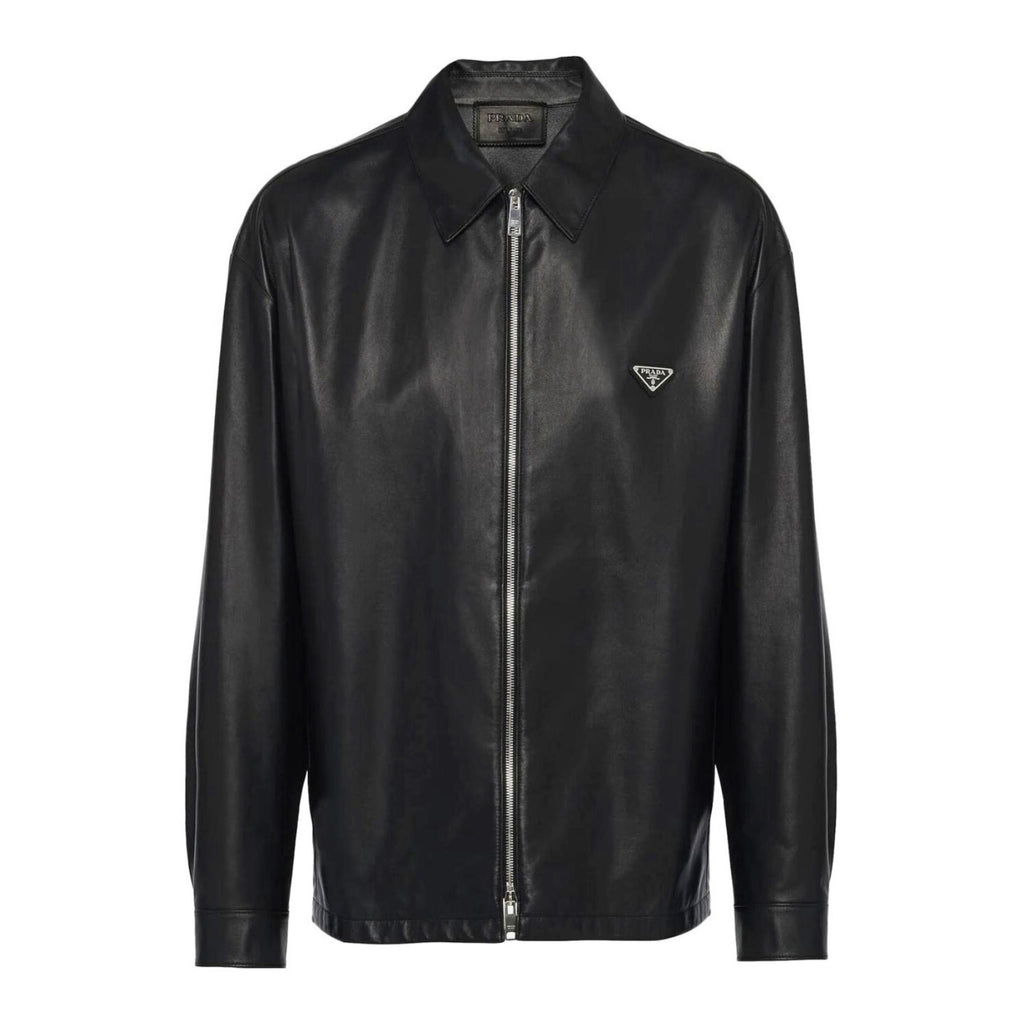 Prada Men's Fall And Winter Black Sheepskin Lapel Zipper Long Sleeved Jacket #98475