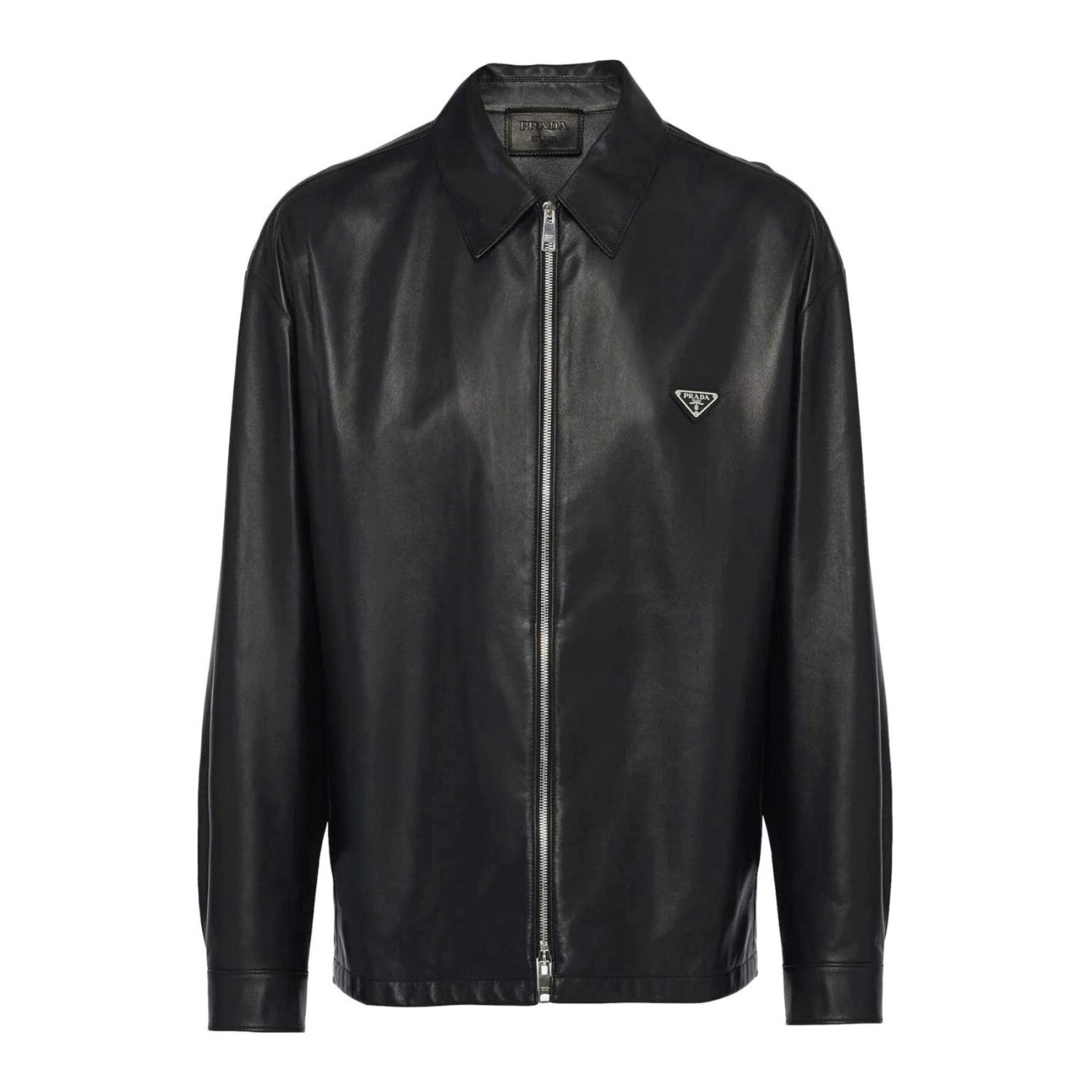 Prada Men's Fall And Winter Black Sheepskin Lapel Zipper Long Sleeved Jacket #98475