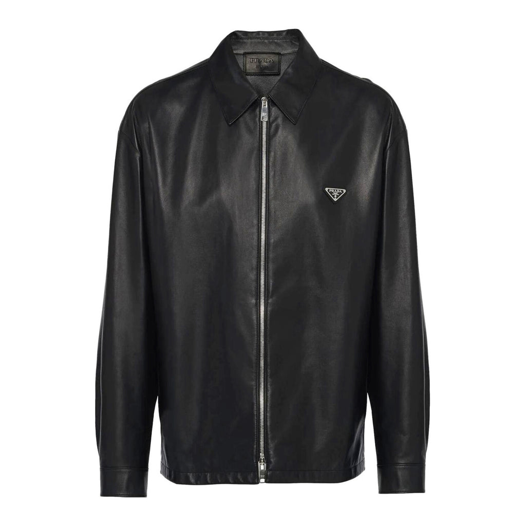 Prada Men's Fall And Winter Black Sheepskin Lapel Zipper Long Sleeved Jacket #98475