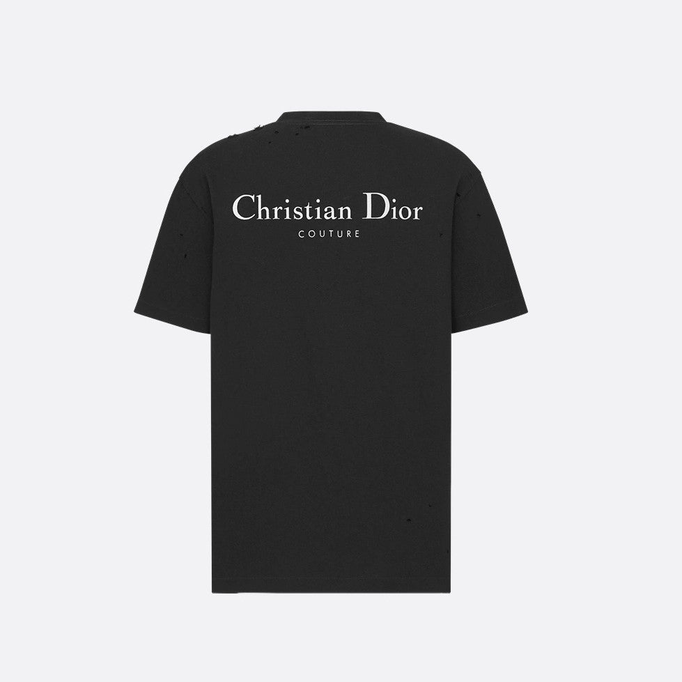 Dior Men's & Women's Summer Fashion Casual Solid Color Crew Neck Christian Dior Couture Print Relaxed Fit Plain-weave Knit Fabric With Distressed Finish Short Sleeve T-Shirt #79127