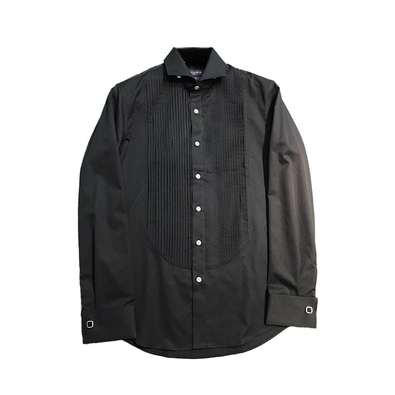 Louis Vuitton Men's All Seasons Solid Color Flip Leader Button Pleated Shirt Formal Long Sleeve Shirt Black White Ngvp #7614