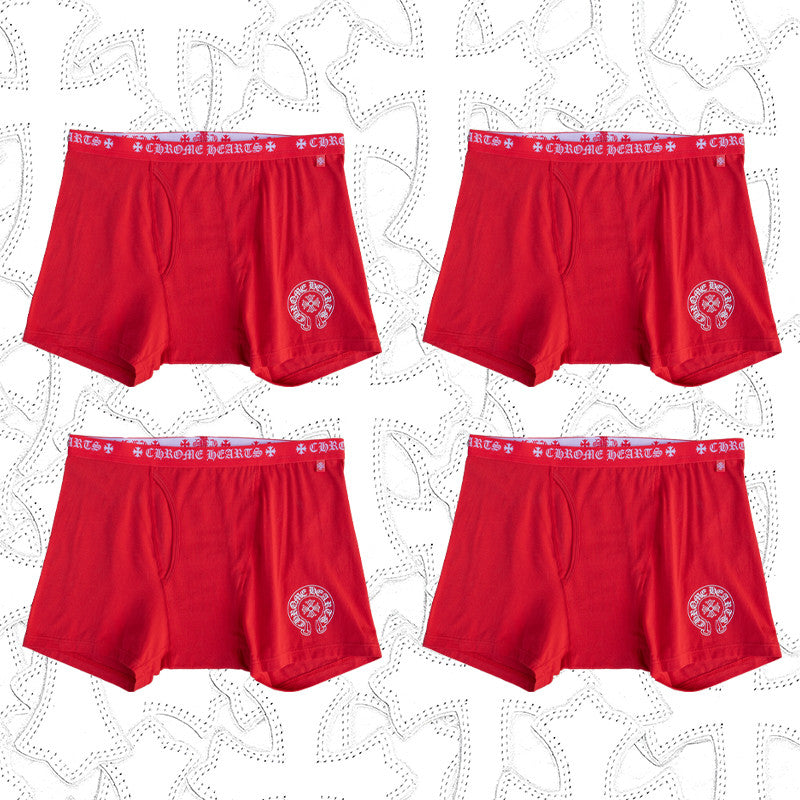 NlGO Chrome Hearts Men's And Women's Pure Color Sanskrit Print Cotton High Elasticity Boxer Briefs Underwear #77394