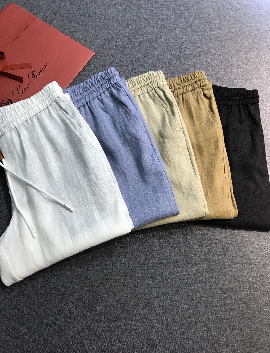 Loro Piana Men's Spring And Summer Solid Colour Drawstring Fashion Pants Loose Straight Comfortable Cotton Thin Suit Trousers Ngvp #1472