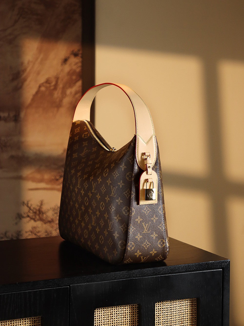 Louis Vuitton Slouchy Women's Brown Letter Logo Zipper Closure Coated Canvas Tote Shoulder Bag Bags #75135
