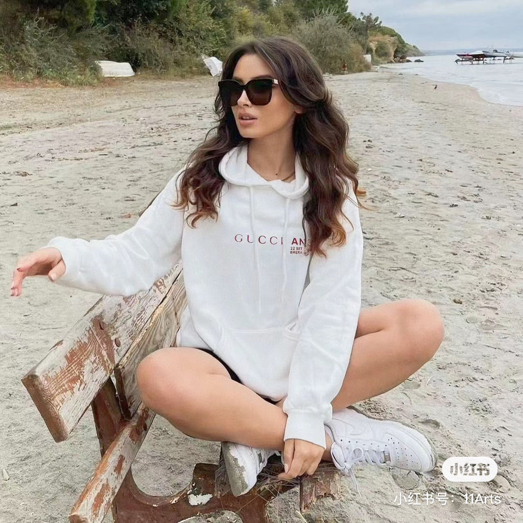Gucci Men's and Women's Genderless Fall And Winter Models White Cotton Hooded Sweatshirt Pullovers #97232